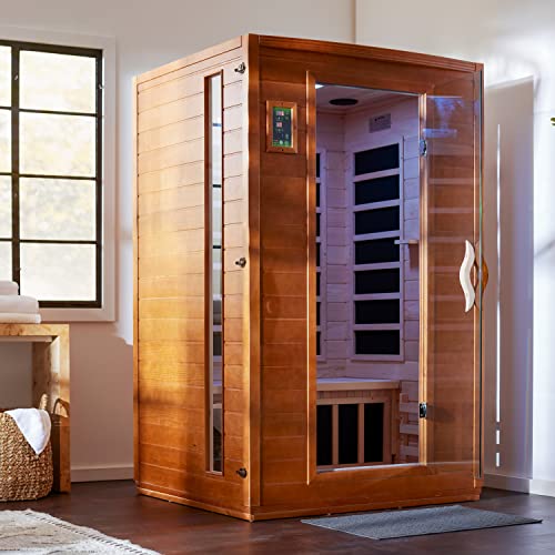 Dynamic Andora 2 Person Low EMF 6 Heating Panel Infrared Therapy Wood Dry Heat Sauna with MP3 Aux Connection for Home…