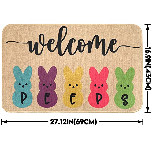 Erweicet Welcome Peeps Easter Rabbits Elegant Decorative Doormat, Seasonal Spring Easter Holiday Low-Profile Floor Mat…