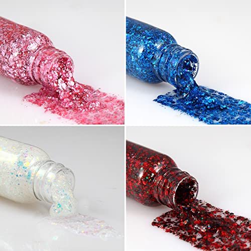 Body Glitter Gel Set 4 Colors Sequins Chunky Glitter Gel Colorful Eyeshadow Glitter Holographic Body Gel for Festival…