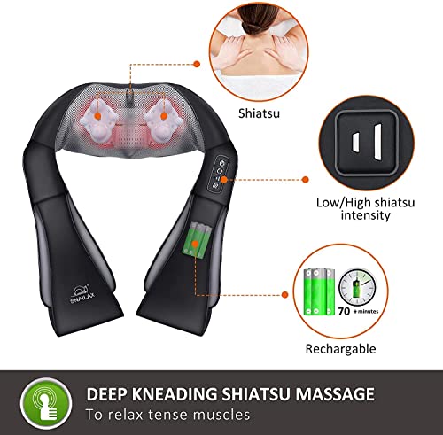Snailax Cordless Neck Back Massager - Shiatsu Neck and Shoulder Massager with Heat, Portable Massagers for Neck and Back…