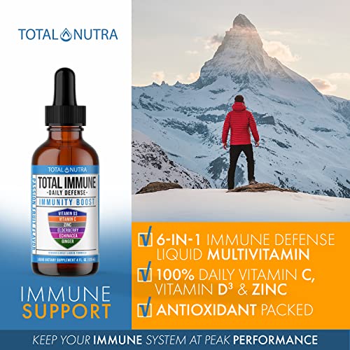 Total Nutra 6-in-1 Liquid Multivitamin Supplement | 100% Daily Vitamin D3, C & Zinc Immunity Drops | Elderberry…