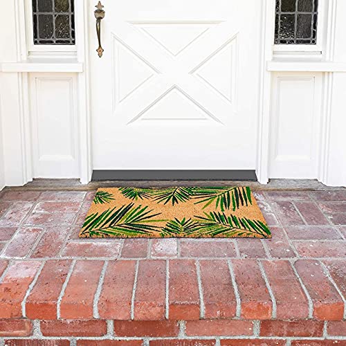 Juvale Tropical Welcome Mat for Outdoor Entrance, Coco Coir Palm Leaf Doormat for Front Porch, Patio (30 x 17 Inches)