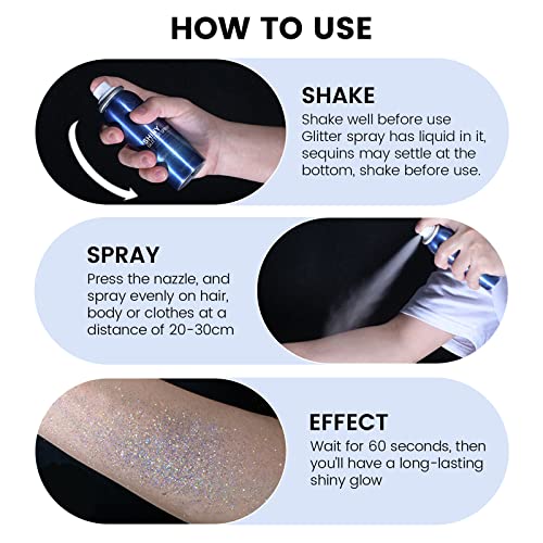 KYDA Body Glitter Spray, Fast Film-Forming Sparkling High Glossy Powder for Body&Face, Lightweight High Pigmented Quick…