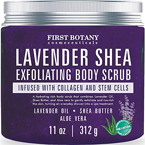 Lavender Oil Body Scrub Exfoliator with Shea Butter, Collagen, Stem Cells, Grapefruit Oil - Natural Exfoliating Salt…