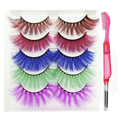 Colored Lashes With Comb Set 5 Pairs Colorful Eyelashes Halloween Easter Faux Mink Colored False Eye Lashes Long…