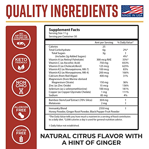 Immunity Armor Powdered 12-in-1 Advanced Immunity Booster W/Bone & Joint + Anti-Oxidant Support. Vitamins C, D, A, K2…