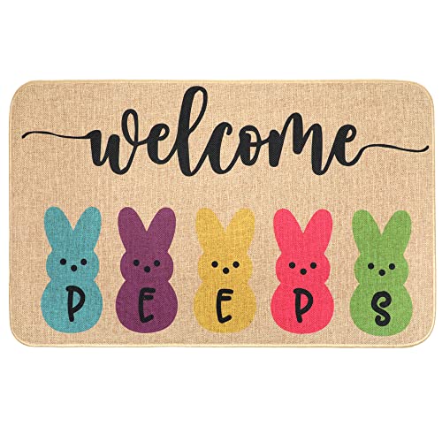 Erweicet Welcome Peeps Easter Rabbits Elegant Decorative Doormat, Seasonal Spring Easter Holiday Low-Profile Floor Mat…