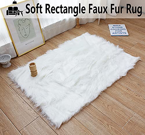 AOGU Soft Faux Rectangle Area Rug Indoor Chair Cover Seat Bedroom Floor Sofa Living Room 2 x 3 Feet White
