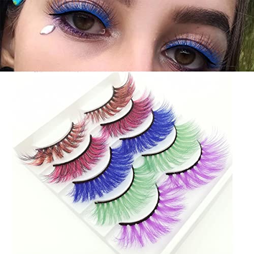 Colored Lashes With Comb Set 5 Pairs Colorful Eyelashes Halloween Easter Faux Mink Colored False Eye Lashes Long…