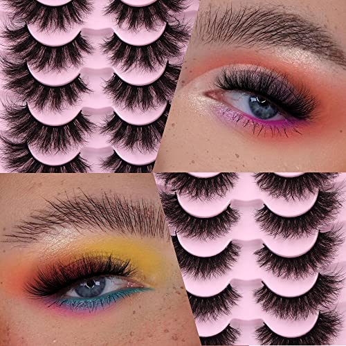 Newcally False Eyelashes Fluffy Wispy Faux Mink Lashes 8D Volume Long Cat Eye Lashes Dramatic 18MM 2 Styles Mixed Fake…
