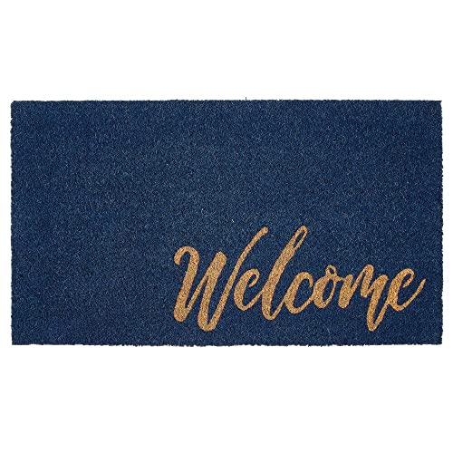mDesign Non-Slip Rectangular Coir and Rubber Entryway Welcome Doormat with Natural Fibers for Indoor or Outdoor Use…