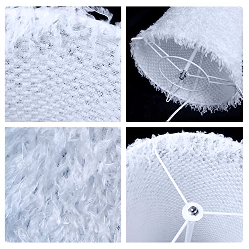 Floor Lamp for Living Room Bedrooms, Contemporary Floor Lamps with White Cloth Fabric Shade, Faux Feather Tassels Finish