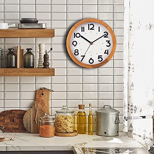 BEW Small Wall Clock, 8 Inch Silent Retro Wooden Wall Clock, Decorative Wood Wall Clock for Kitchen, Bedroom, Living…