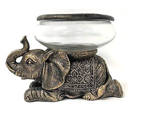 The Nifty Nook New Good Luck Decorative Gold Antiqued Elephant Glass Bowl,Terrarium or Candle Holder with Color Gift Box