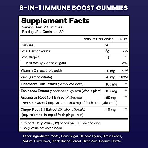 Immune Support Gummies | Powerful Blend of Elderberry, Vitamin C, Zinc, Echinacea, Astragalus Root & Ginger | Immune…