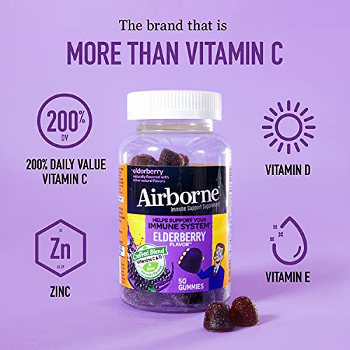 Airborne Elderberry + Zinc & Vitamin C Gummies For Adults, Immune Support Vitamin D & Zinc Gummies With Powerful…