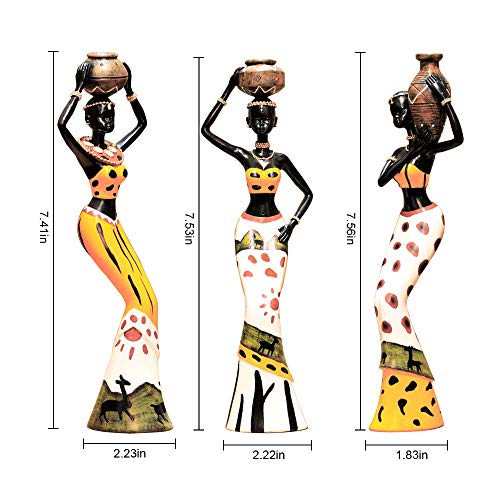 3 Pack African Sculpture,7.5" Women Figure Girls Tribal Lady Figurine Statue Decor Collectible Art Piece Human Decorative Home Black Figurines Creative Vintage Gift Crafts Dolls Ornaments
