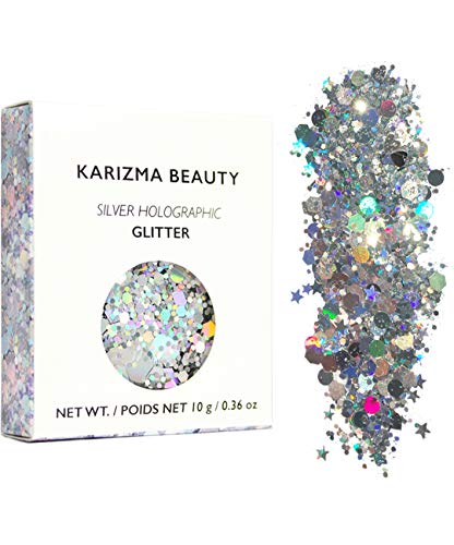 KARIZMA Holographic Silver Body Glitter. 10g Chunky Face Glitter, Hair Glitter, Eye Glitter and Body Glitter for Women…