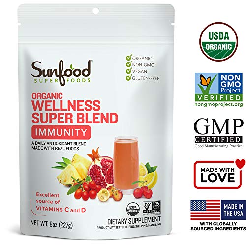 Sunfood Wellness Super Blend- Immunity Drink Powder. Immune System Booster. Organic, Plant-Based Blend of Superfoods…