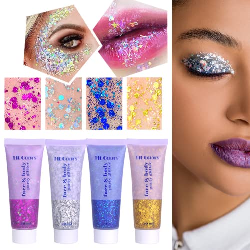 Body Glitter Holographic Chunky Glitter Gel for Festival Halloween Make-up Face Glitter Liquid Hair Glitter for Women…