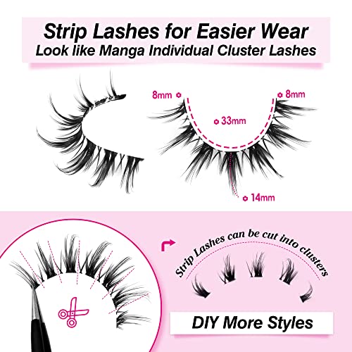 Natural Manhua Lashes Wispy Manga Anime False Eyelashes Clear Bands Japanese Korea Asian Spiky Fake Eyelashes Like…