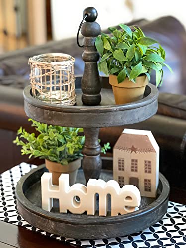 EverydayThemed Tiered Tray Decor Items Bundle 5-Piece Set - Includes Two Pieces of Plant Decor, One Small Rustic Candle…