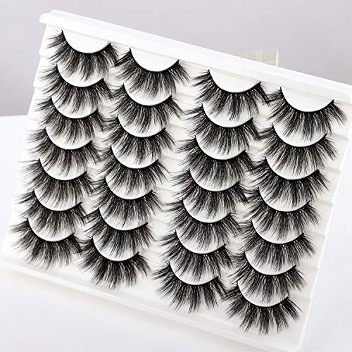 Newcally Lashes False Eyelashes Dramatic 20MM Faux Mink Lashes Pack 14 Pairs Wispy Long Thick Fluffy Strip Eye Lashes…