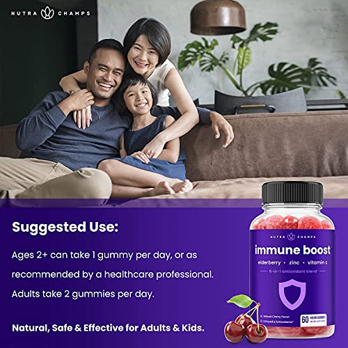 Immune Support Gummies | Powerful Blend of Elderberry, Vitamin C, Zinc, Echinacea, Astragalus Root & Ginger | Immune…