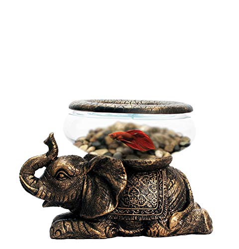 The Nifty Nook New Good Luck Decorative Gold Antiqued Elephant Glass Bowl,Terrarium or Candle Holder with Color Gift Box