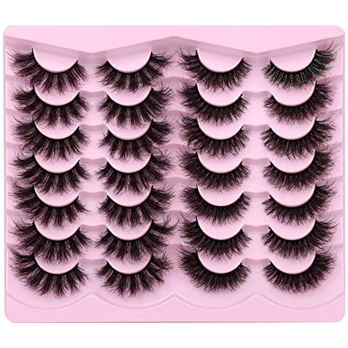 Newcally False Eyelashes Fluffy Wispy Faux Mink Lashes 8D Volume Long Cat Eye Lashes Dramatic 18MM 2 Styles Mixed Fake…