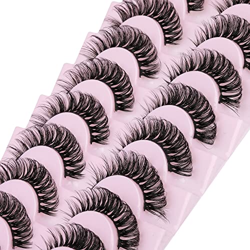 Eyelashes Russian Strip Lashes D Curl Fluffy Wispy Natural Cat Eye False Lashes Look like Eyelash Extensions 10 Pairs by…