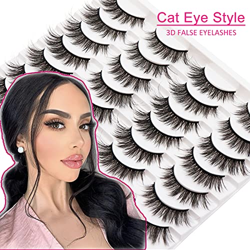 Losha Eyelashes Natural Look Faux Mink Lashes Pack Handmade Fluffy False Eyelashes 14 Pairs Cat Eye Lashes