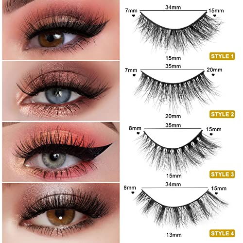 MAGEFY 20 Pairs 4 Styles Eyelashes Faux Mink Lashes Pack Fluffy False Eyelashes Natural Look