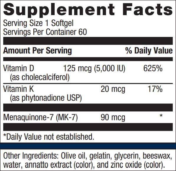Metagenics Vitamin D3 5,000 IU with Vitamin K2 - Vitamin D Supplement for Healthy Bone Formation, Cardiovascular Health…