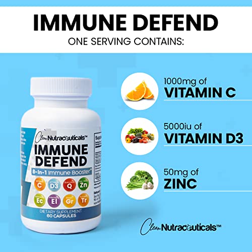 Immune Defense Support Supplement 8 in 1 w/Zinc 50mg Quercetin, VIT C 1000mg, Vitamin D3 5000 IU, Elderberry, Turmeric…