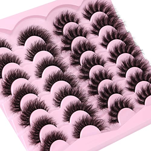 Newcally False Eyelashes Fluffy Wispy Faux Mink Lashes 8D Volume Long Cat Eye Lashes Dramatic 18MM 2 Styles Mixed Fake…