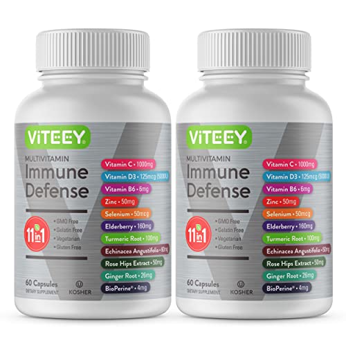 11 in 1 Immune Defense Support Supplement Booster with Vitamin C, Vitamin D3, Vitamin B6, Zinc, Elderberry, Echinacea…