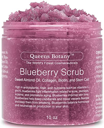 Blueberry Body Scrub - Moisturizing Almond Oil, Collagen, Biotin Stem Cell & Nourishing Body Oils - Exfoliating Salt…