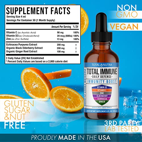 Total Nutra 6-in-1 Liquid Multivitamin Supplement | 100% Daily Vitamin D3, C & Zinc Immunity Drops | Elderberry…