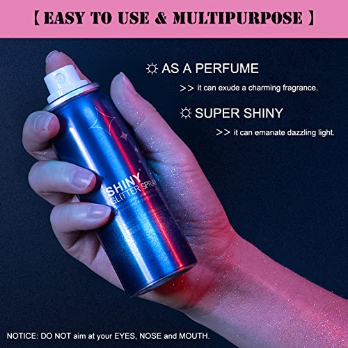 Shiny Glitter Spray, Hair and Body Glitter Spray, Quick-Drying Waterproof Long-Lasting Body Shimmery Spray for Prom…