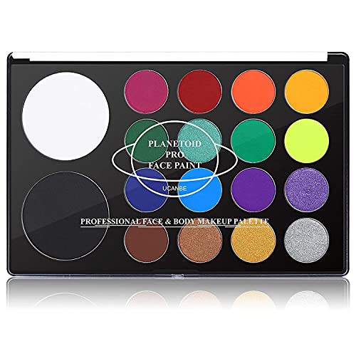 UCANBE Face & Body Paint, Water Activated SFX Makeup Palette - Extra Large White & Black Pan, Professional 18 Color Safe…
