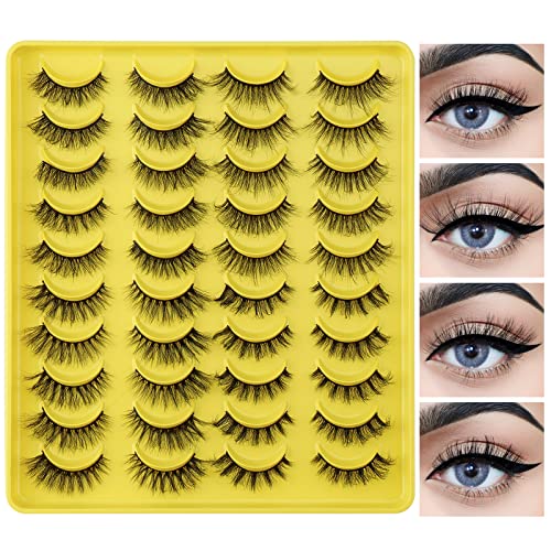 MAGEFY 20 Pairs 4 Styles Eyelashes Faux Mink Lashes Pack Fluffy False Eyelashes Natural Look
