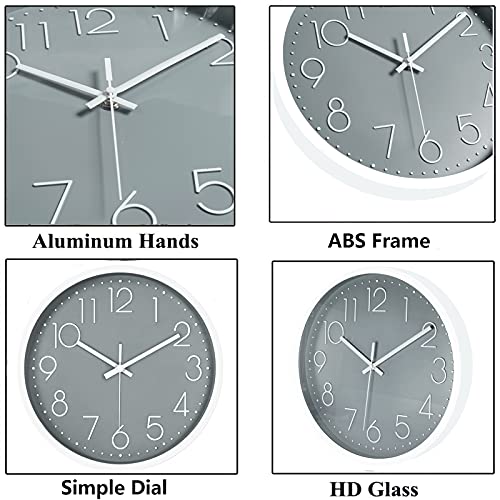 JUSTUP 12in Non-Ticking Wall Clock, Silent Battery Operated Wall Clock with ABS Frame HD Glass Cover for Kids Living…