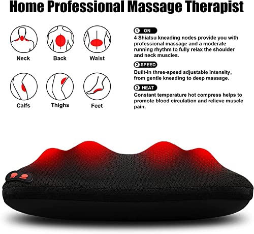 WOQQW Back Massager, Shiatsu Neck and Back Massager, Deeper Tissue Kneading Massage Pillow with Heat for Shoulders,Waist…