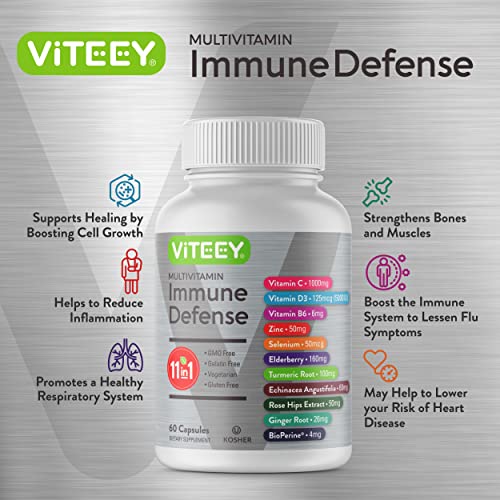 11 in 1 Immune Defense Support Supplement Booster with Vitamin C, Vitamin D3, Vitamin B6, Zinc, Elderberry, Echinacea…
