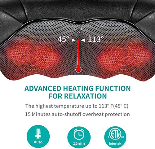 Shiatsu Neck and Back Massager with Soothing Heat, Nekteck Electric Deep Tissue 3D Kneading Massage Pillow for Shoulder…