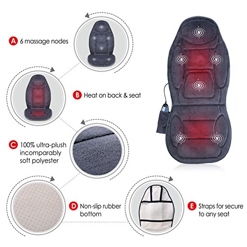 Snailax Vibration Massage Seat Cushion with Heat 6 Vibrating Motors and 2 Heat Levels, Back Massager, Massage Chair Pad…