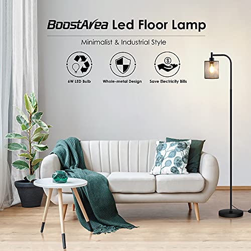BoostArea Industrial Floor Lamp, Standing Lamp with Hanging Iron Mesh Lamp Shade, 6W LED Bulb, Whole Metal Farmhouse…