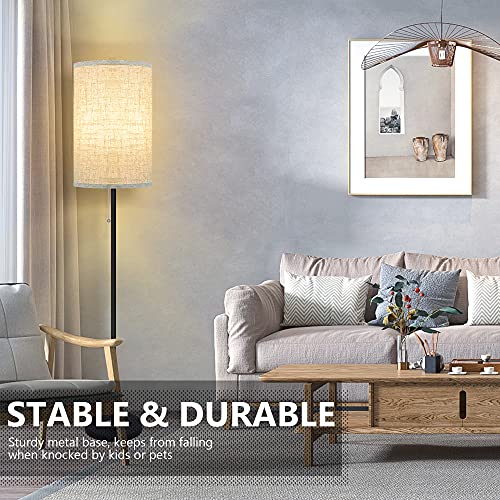 Floor Lamp, Modern Standing Lamp with Drum Fabric Shade, Farmhouse Pole Lamp, Corner Tall Stand Up Lamp for Living Room…