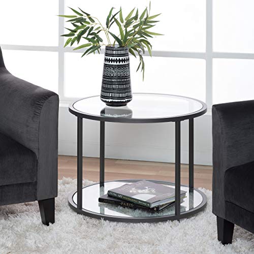 Studio Designs Home Camber Round Side Table End Table Glass Coffee Table In Pewter With Clear Glass, 71004
